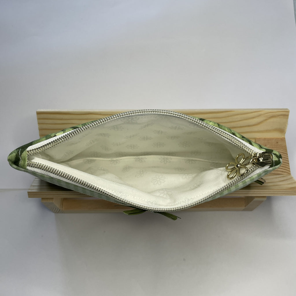 Pencil Case-2 Sections-Jungle Aria Petals Green Leaves on Dark Green-8.5"x4.25"