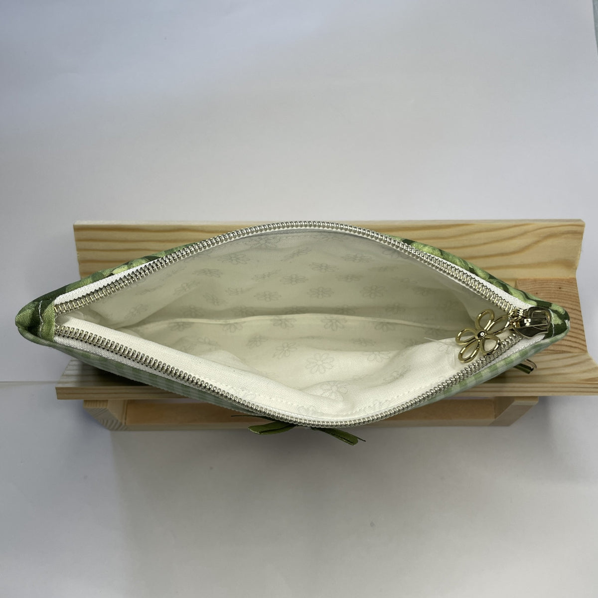 Pencil Case-2 Sections-Jungle Aria Petals Green Leaves on Dark Green-8.5"x4.25"