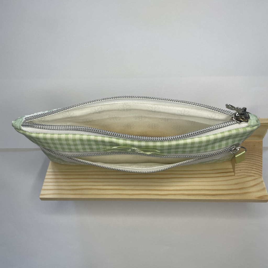 Pencil Case-2 Sections-Huckleberry Branches White on Green-8.5"x4.25"