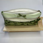 Pencil Case-2 Sections-Jungle Aria Petals Green Leaves on Dark Green-8.5"x4.25"