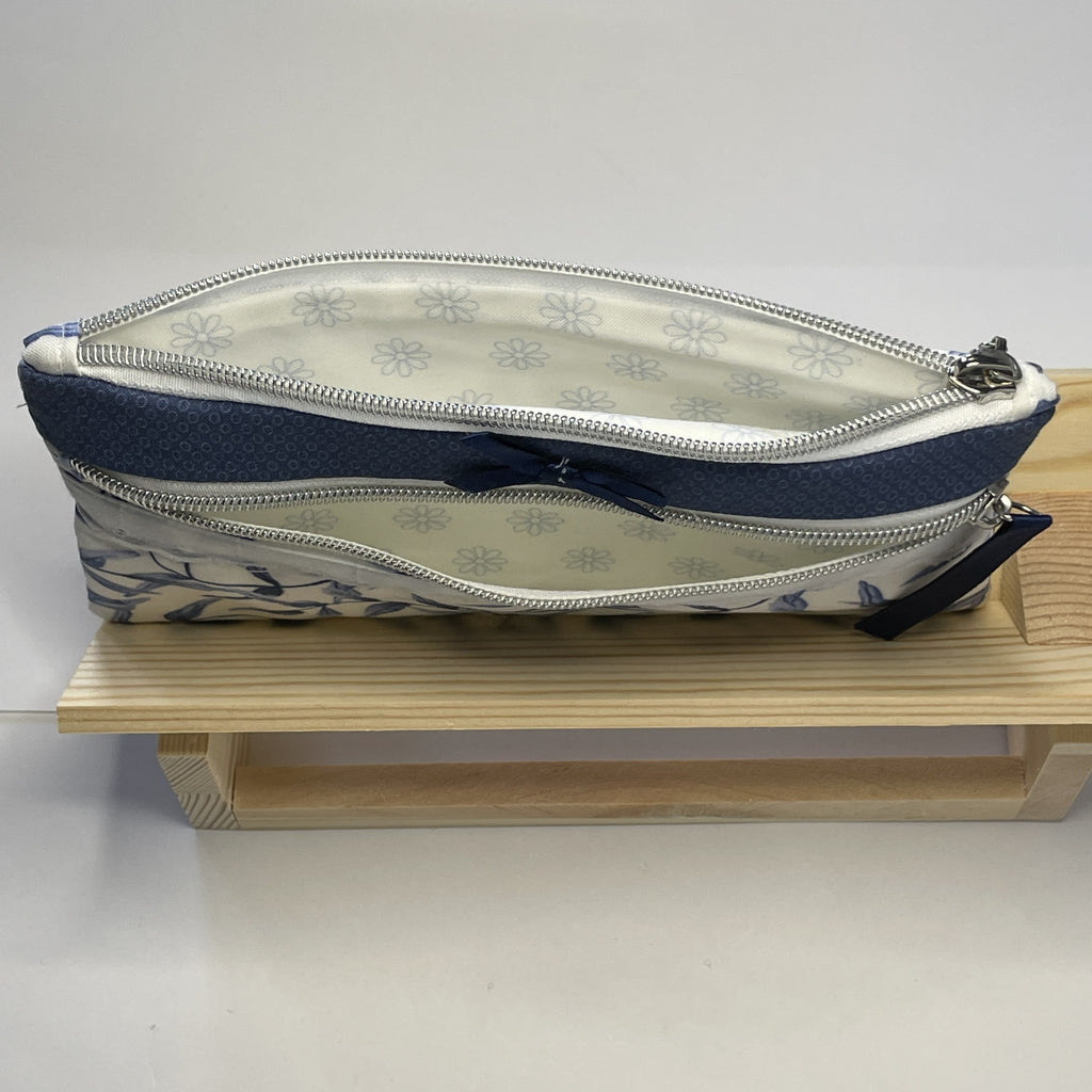 Pencil Case-2 Sections-Blue Willow Pattern on White-8.5"x4.25"