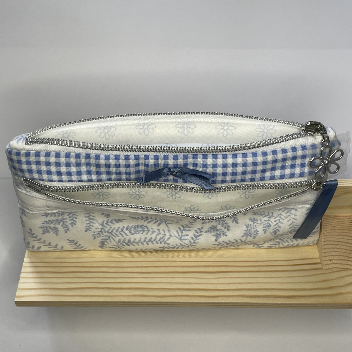 Pencil Case-2 Sections-Woodland Fern Blue on White-8.5"x4.25"