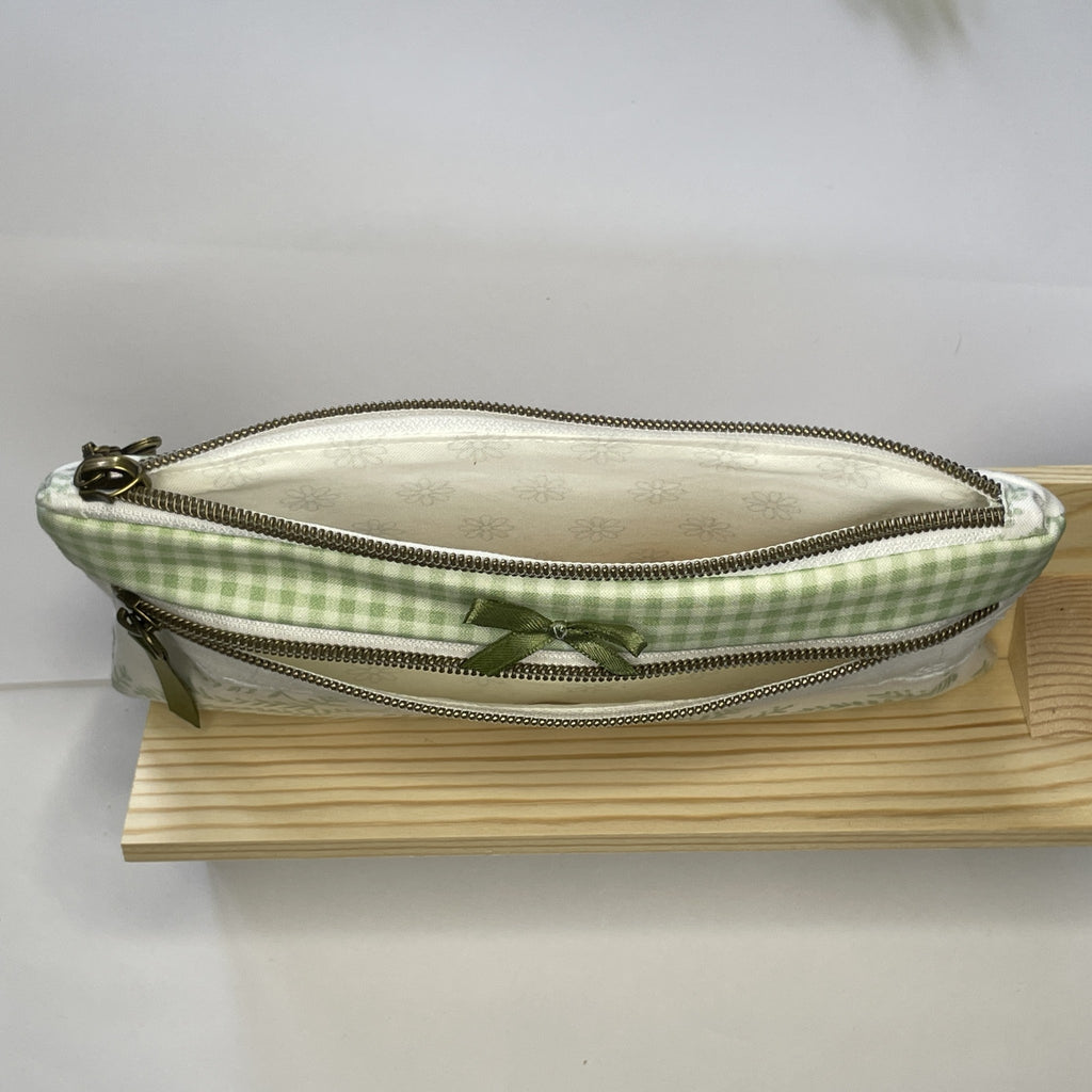 Pencil Case-2 Sections-Woodland Fern Green on White-8.5"x4.25"