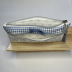 Pencil Case-2 Sections-Rose Floral Sketchy Vine Pattern Blue on Ivory-8.5"x4.25"