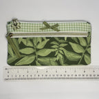 Pencil Case-2 Sections-Jungle Aria Petals Green Leaves on Dark Green-8.5"x4.25"