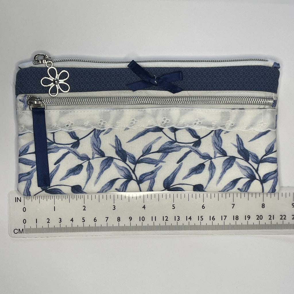 Pencil Case-2 Sections-Blue Willow Pattern on White-8.5"x4.25"