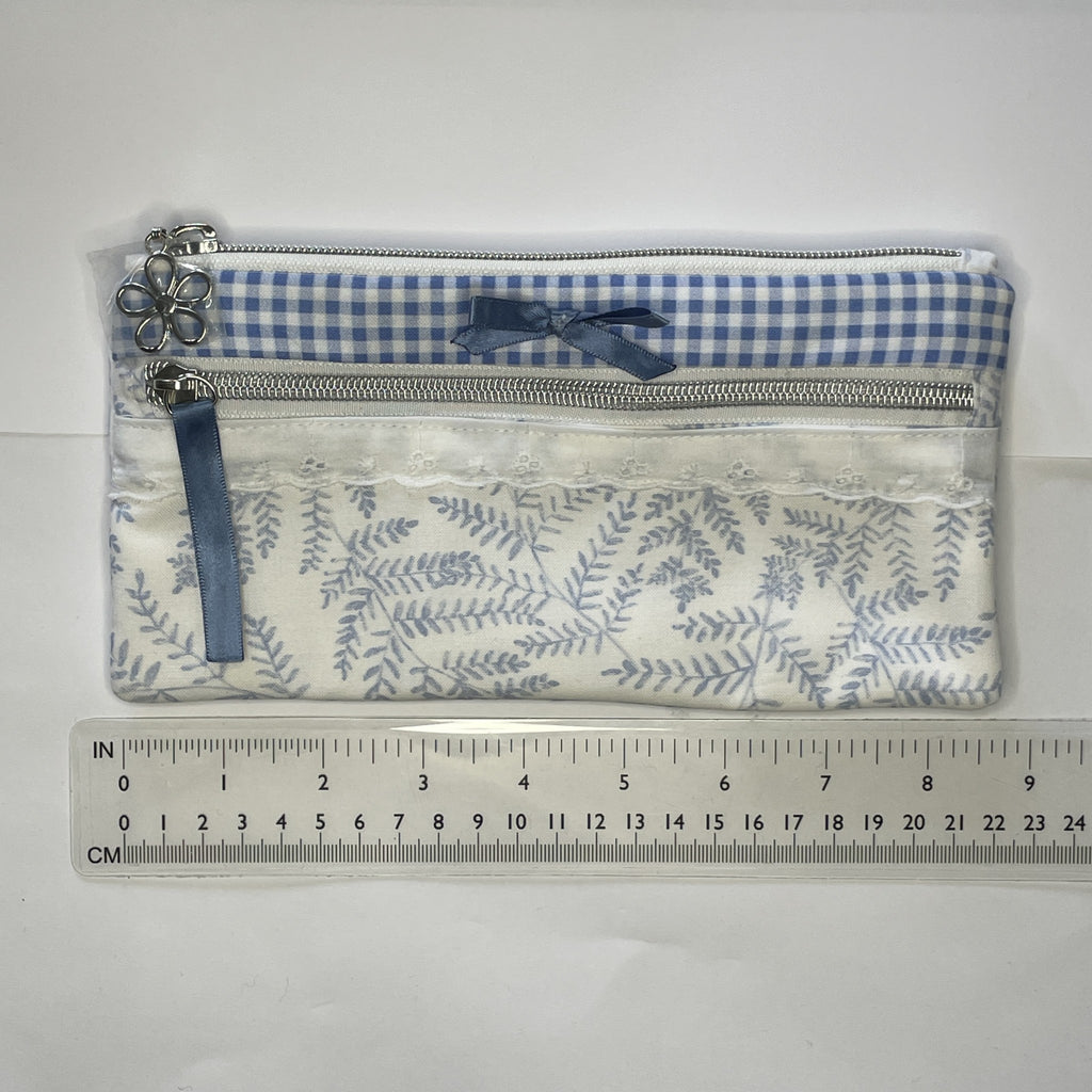 Pencil Case-2 Sections-Woodland Fern Blue on White-8.5"x4.25"