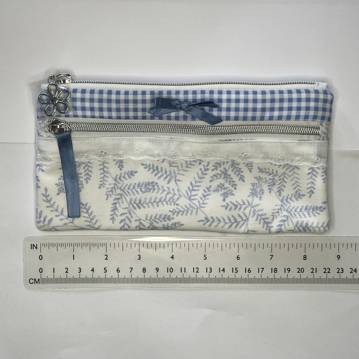 Pencil Case-2 Sections-Woodland Fern Blue on White-8.5"x4.25"