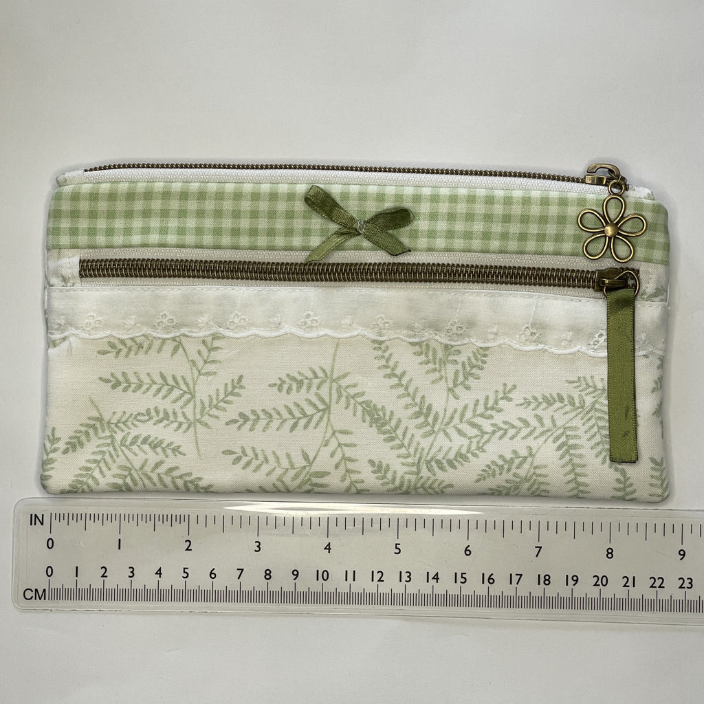 Pencil Case-2 Sections-Woodland Fern Green on White-8.5"x4.25"