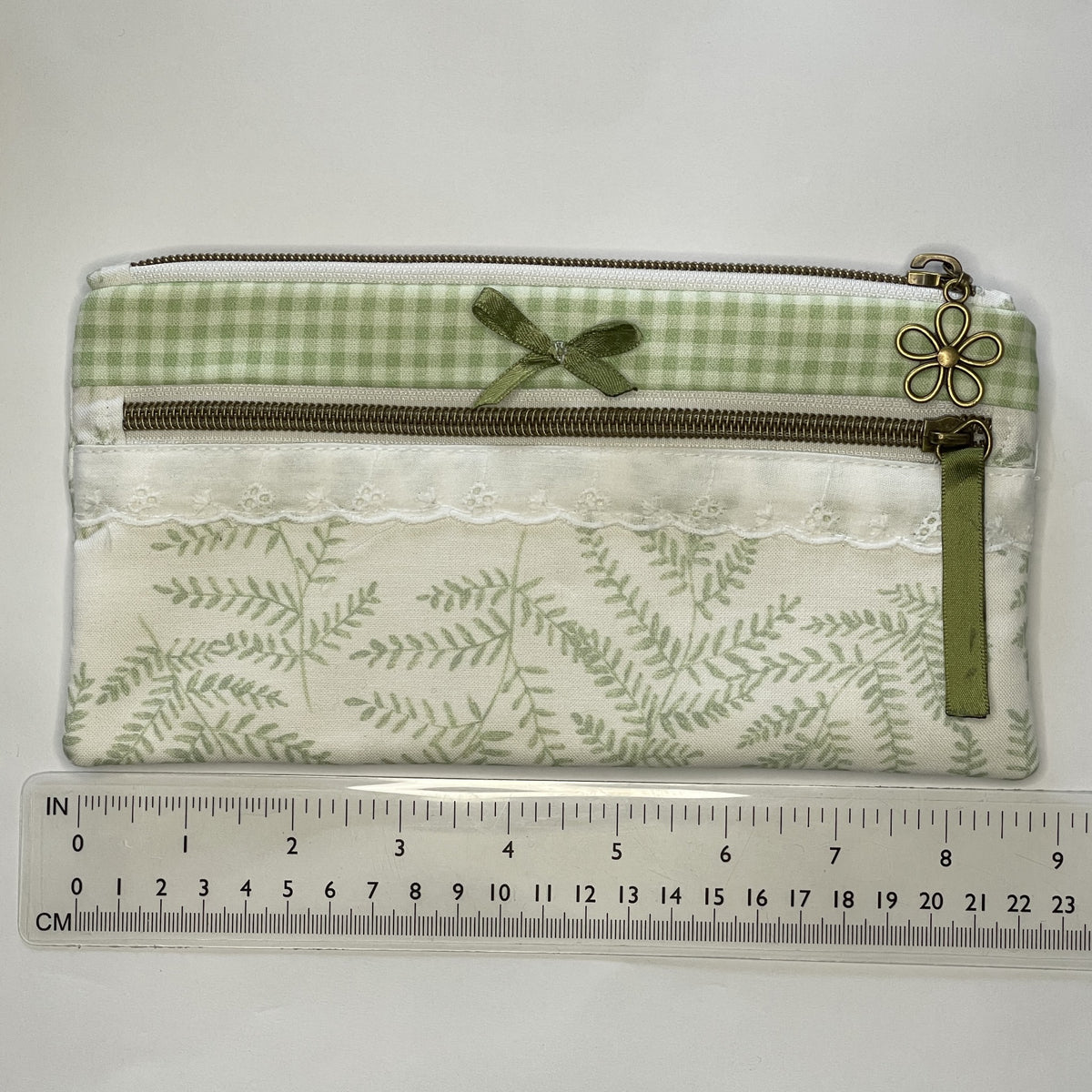 Pencil Case-2 Sections-Woodland Fern Green on White-8.5"x4.25"