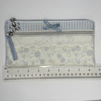 Pencil Case-2 Sections-Rose Floral Sketchy Vine Pattern Blue on Ivory-8.5"x4.25"