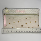Pencil Case-2 Sections-Golden Stars Pattern on Pale Pink-8.5"x4.25"