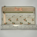 Pencil Case-2 Sections-Vintage Peach Roses on Pale Peach-8.5"x4.25"