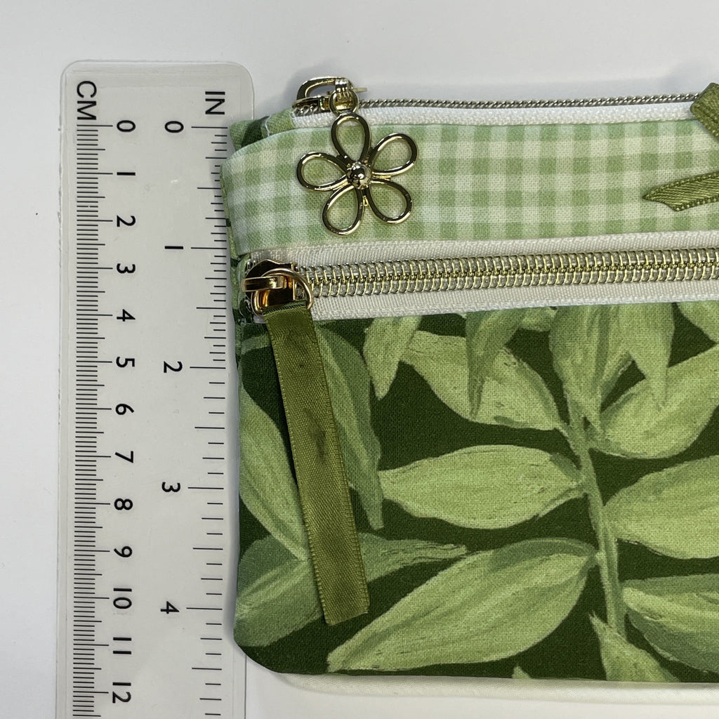 Pencil Case-2 Sections-Jungle Aria Petals Green Leaves on Dark Green-8.5"x4.25"