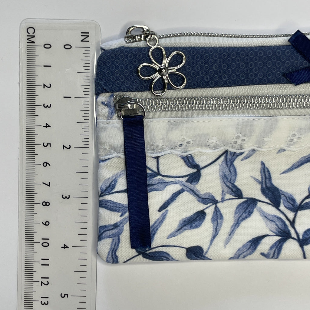 Pencil Case-2 Sections-Blue Willow Pattern on White-8.5"x4.25"