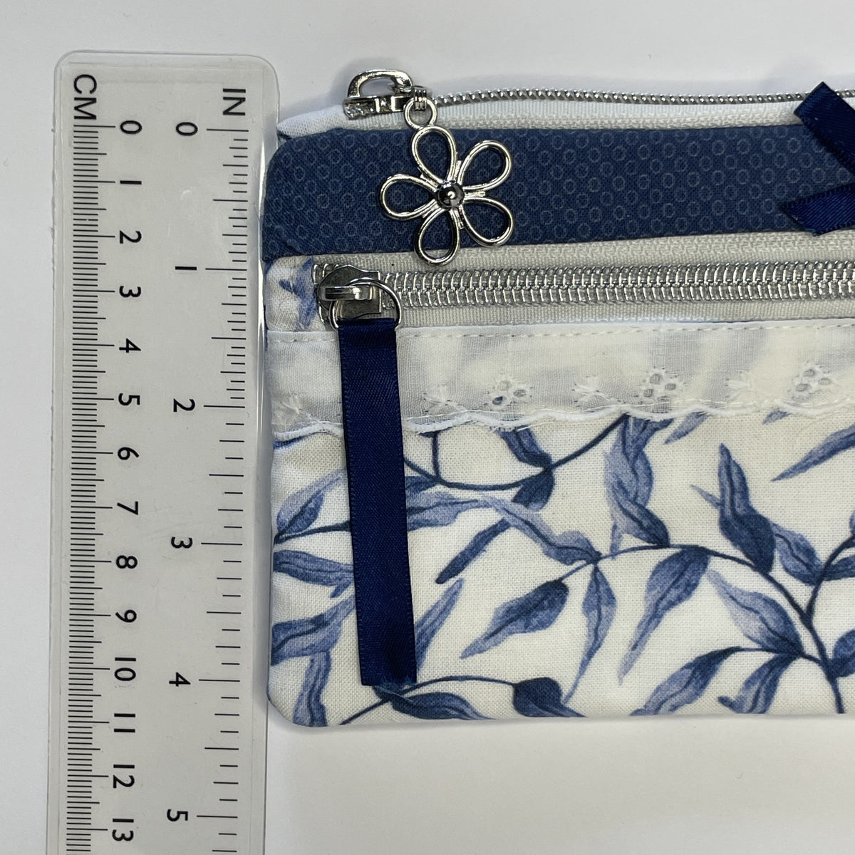 Pencil Case-2 Sections-Blue Willow Pattern on White-8.5"x4.25"