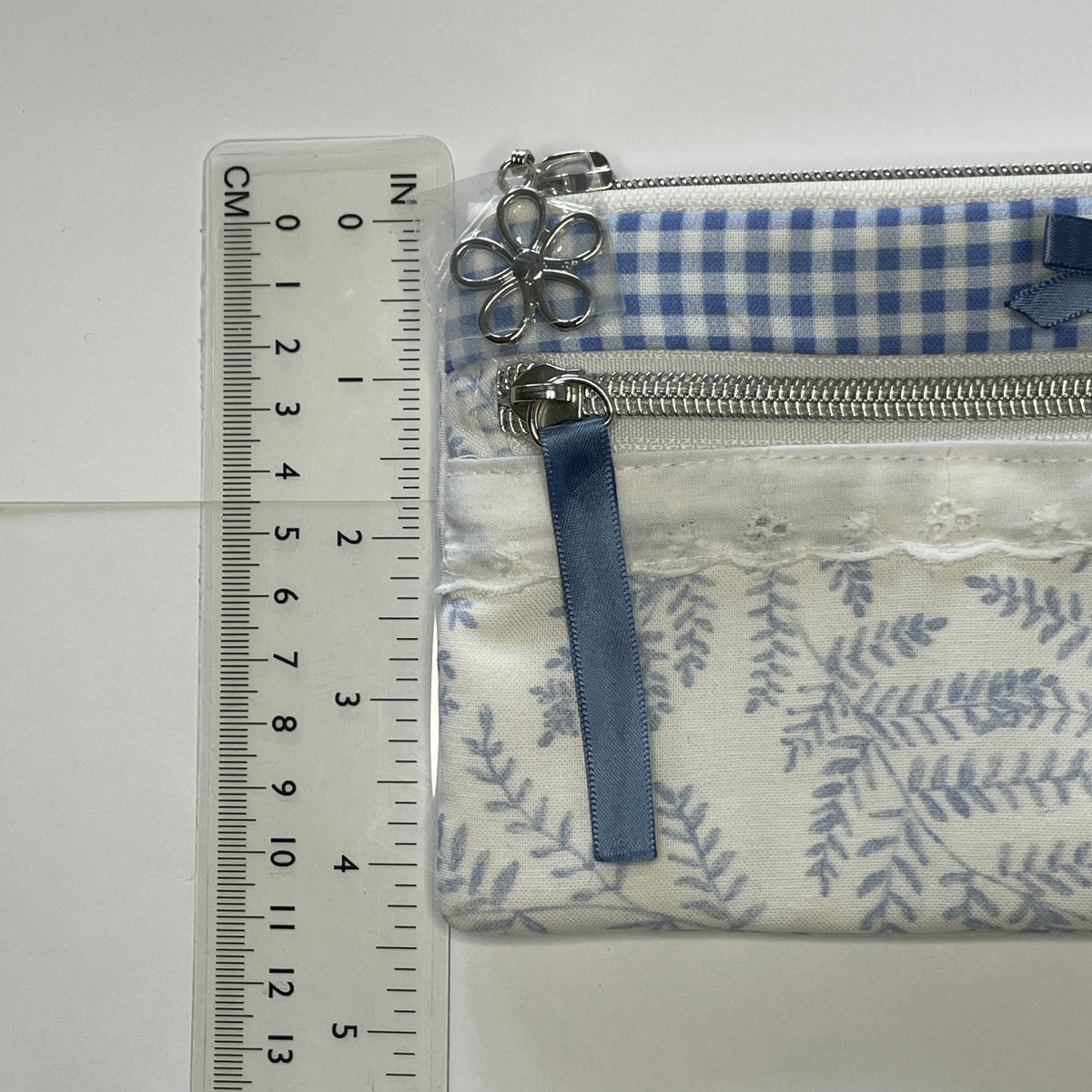 Pencil Case-2 Sections-Woodland Fern Blue on White-8.5"x4.25"