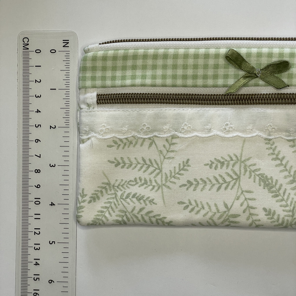 Pencil Case-2 Sections-Woodland Fern Green on White-8.5"x4.25"