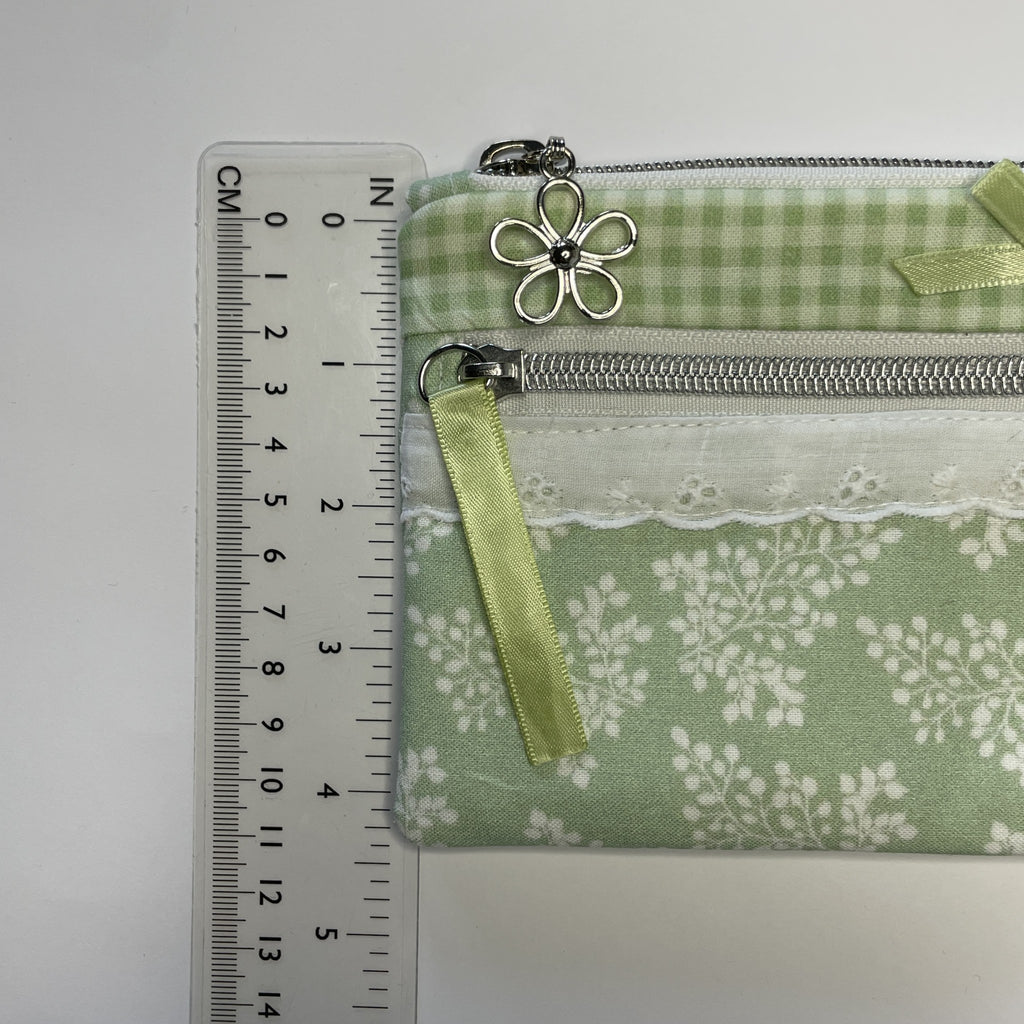 Pencil Case-2 Sections-Huckleberry Branches White on Green-8.5"x4.25"