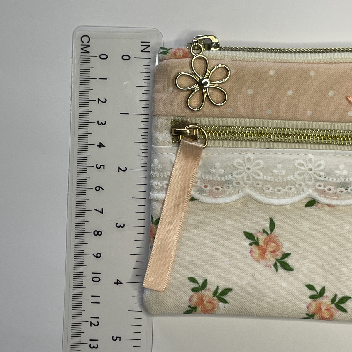 Pencil Case-2 Sections-Vintage Peach Roses on Pale Peach-8.5"x4.25"