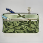 Pencil Case-2 Sections-Jungle Aria Petals Green Leaves on Dark Green-8.5"x4.25"