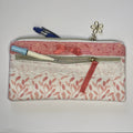 Pencil Case-2 Sections-Bella Petals Leaf Pink on White-8.5"x4.25"