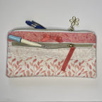 Pencil Case-2 Sections-Bella Petals Leaf Pink on White-8.5"x4.25"