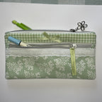 Pencil Case-2 Sections-Huckleberry Branches White on Green-8.5"x4.25"