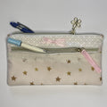 Pencil Case-2 Sections-Golden Stars Pattern on Pale Pink-8.5"x4.25"