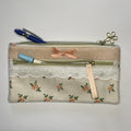Pencil Case-2 Sections-Vintage Peach Roses on Pale Peach-8.5"x4.25"