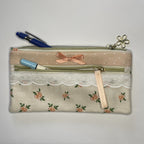 Pencil Case-2 Sections-Vintage Peach Roses on Pale Peach-8.5"x4.25"